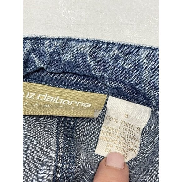 Liz Claiborne Lizwear Women 8 denim Jean Long Skirt Button Front Tie Waist Slit - Picture 3 of 11